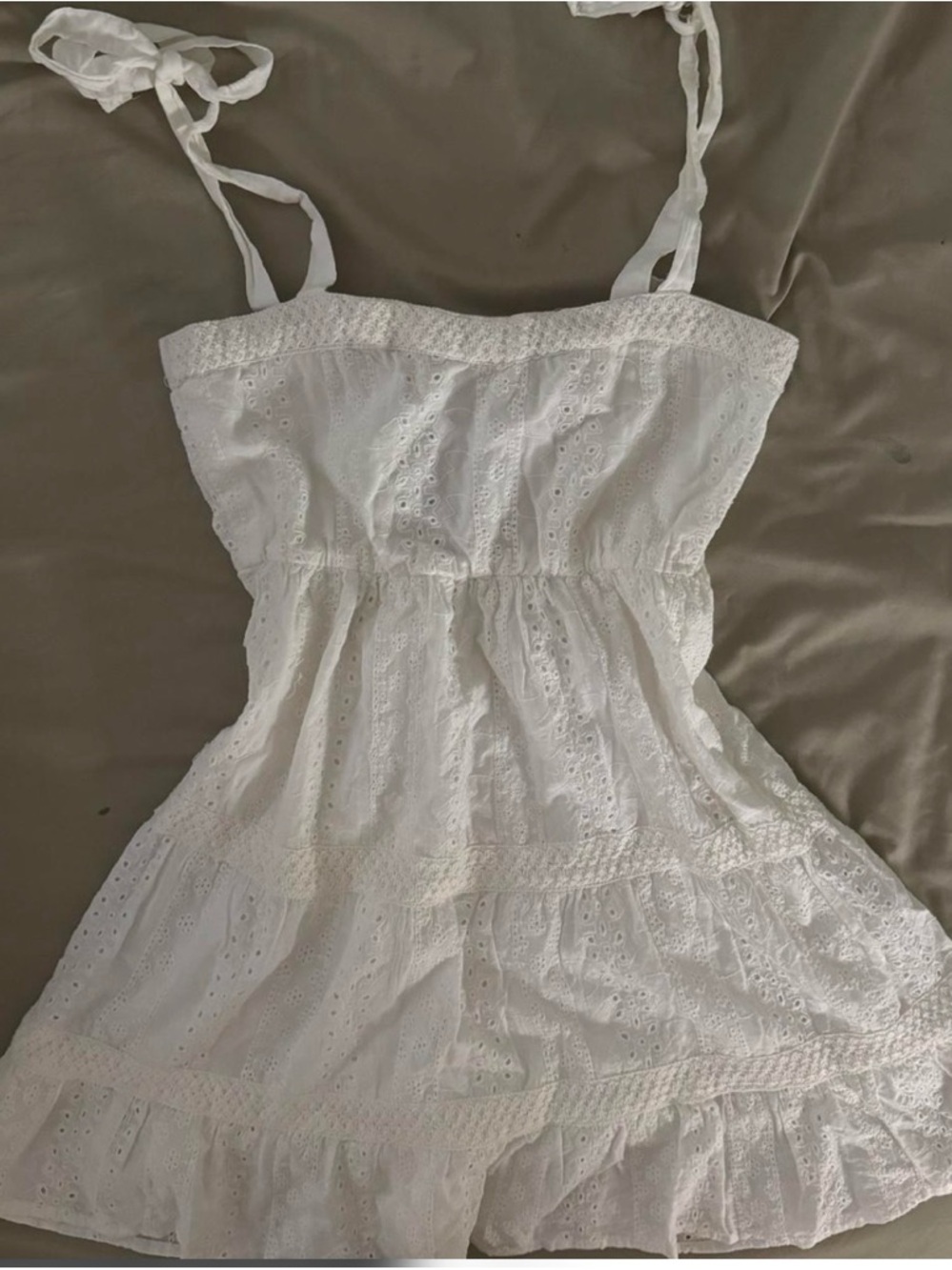 White Eyelet Cotton Sundress with Tie Straps